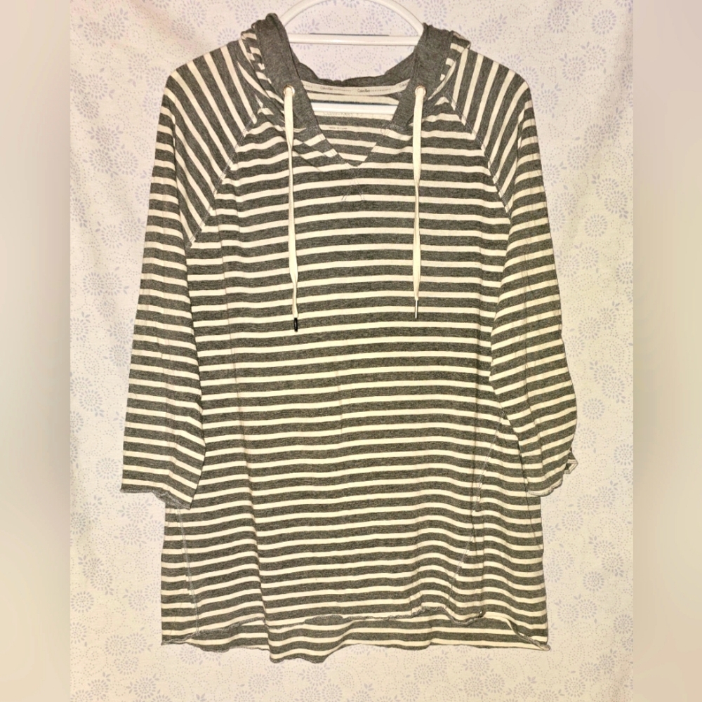 Calvin Klein Performance Women's Striped Hoodie ~ XL/ Heather Gray Stripe